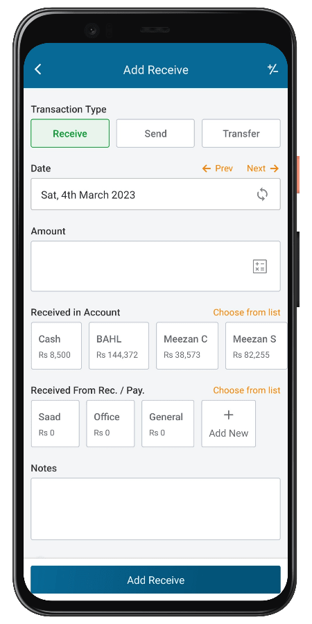 Add receivable payable transaction